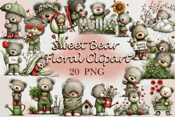 Download Sweet Bear Floral Clipart PNG - Premium Resources