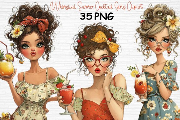 Download Whimsical Summer Cocktail Girls Clipart - Cocktail Collection