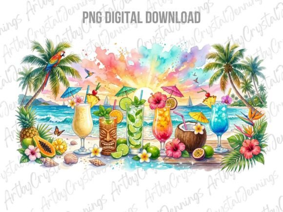 Download Tropical Cocktail Beach Sunset PNG - Cocktail Collection