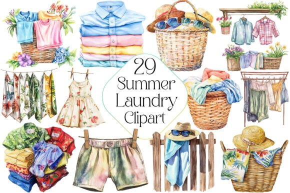 Download Watercolor Summer Laundry Clipart - Summer laundry Collection