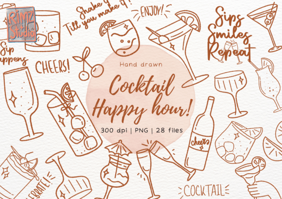 Download Cocktail Happy Hour Doodle Hand Drawn - Cocktail Collection